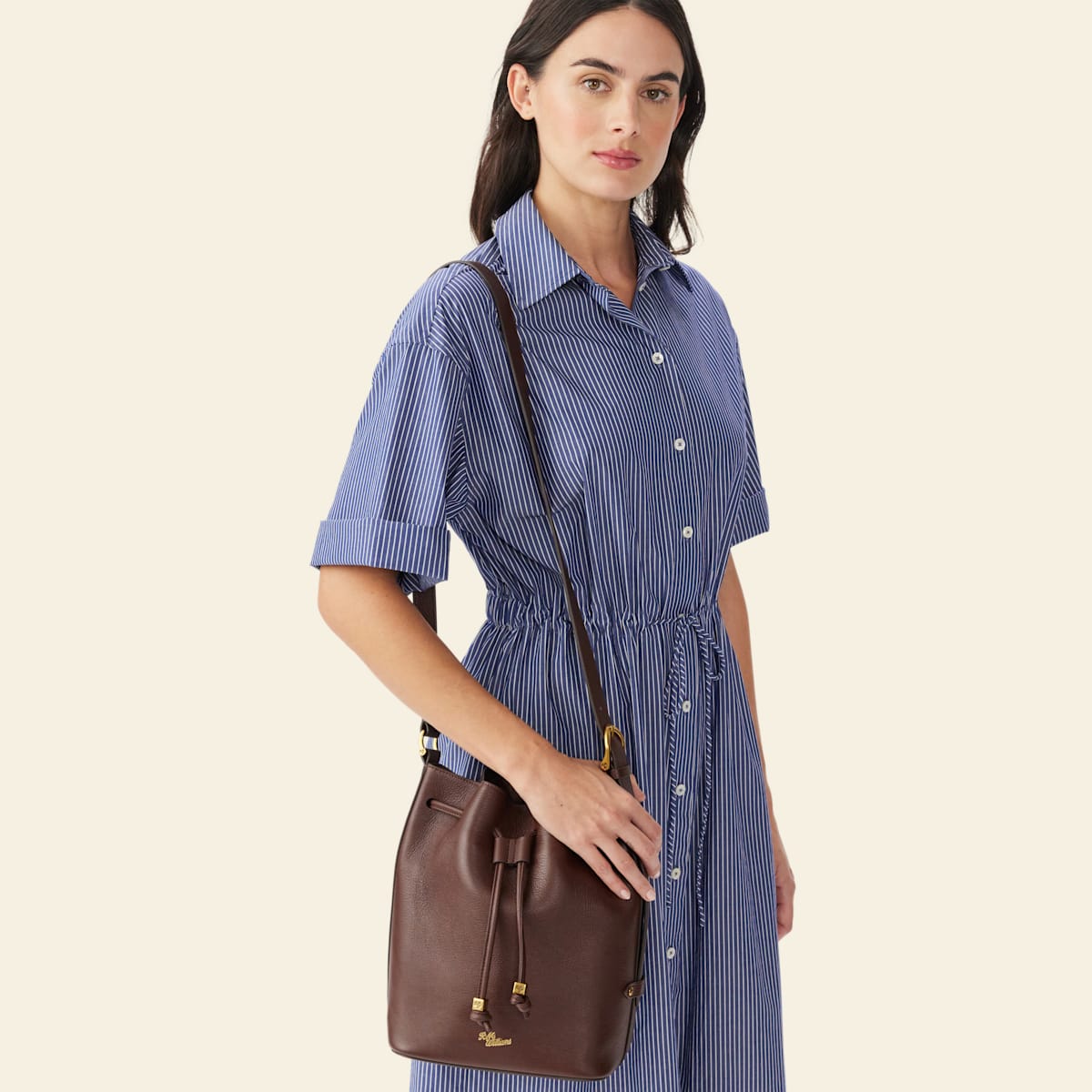R.M.Williams Alice Tumbled Grain Leather Pecan Bucket Bag with Adjustable Strap
