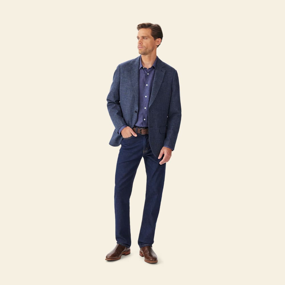 Men's R.M.Williams Bunda Navy Cotton Tailored Lightweight Sports Blazer Jacket