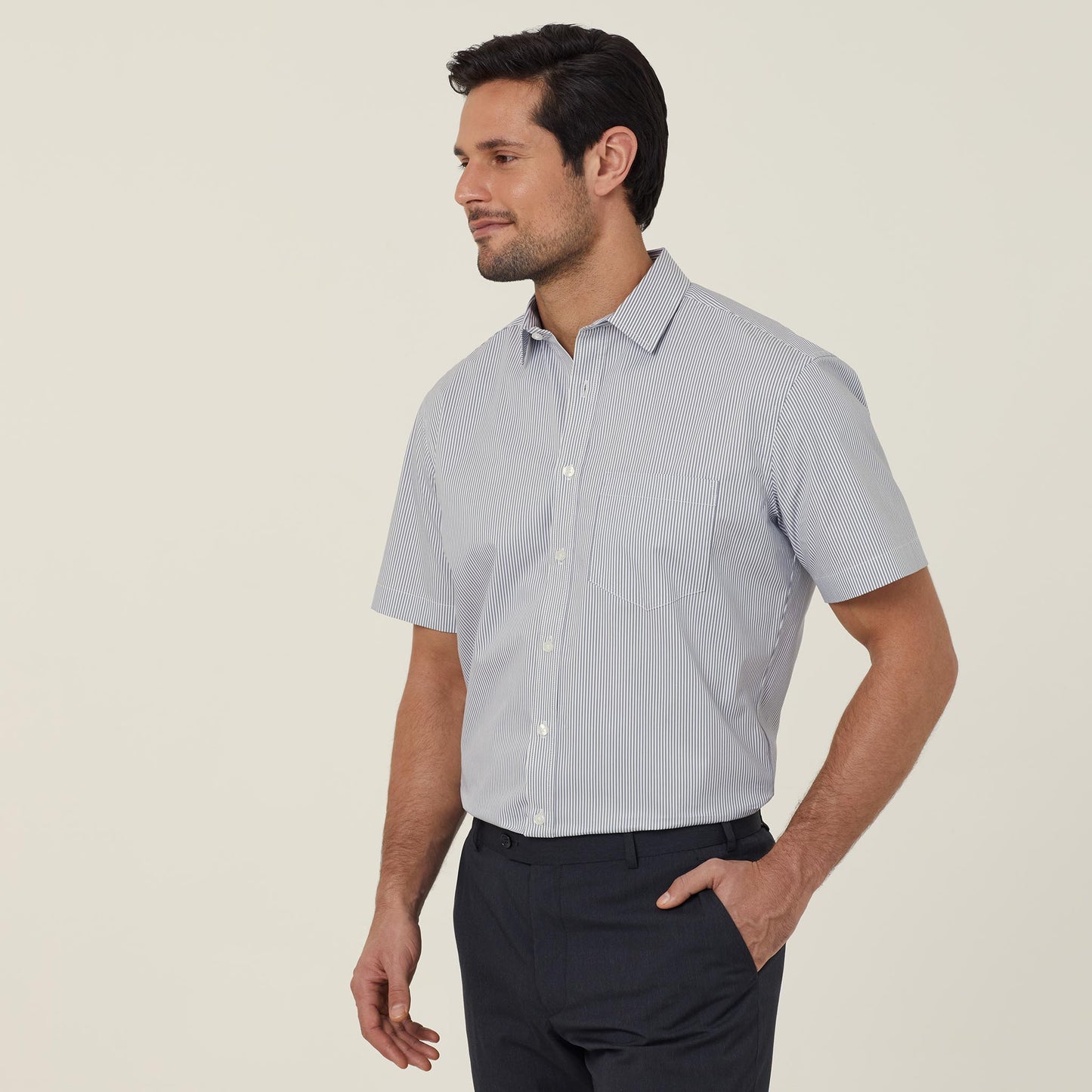 NNT Men's Avignon Fine Block Stripe Stretch Short Sleeve Work Shirt