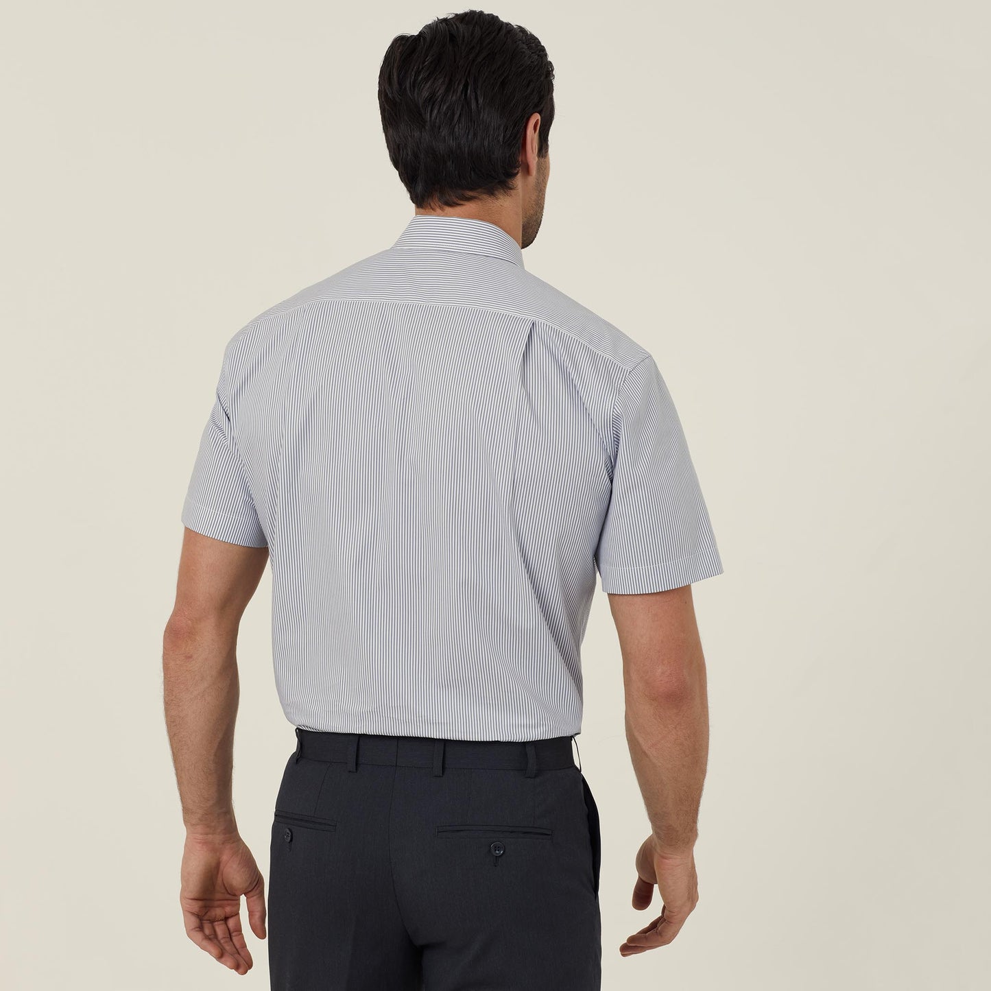 NNT Men's Avignon Fine Block Stripe Stretch Short Sleeve Work Shirt