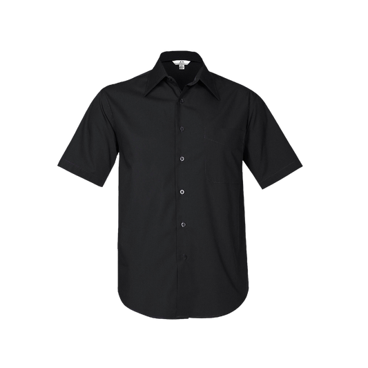 Biz Collection Men's Metro Black Short Sleeve Shirt - Modern Tapered Fit, UPF 50+ Cotton Blend