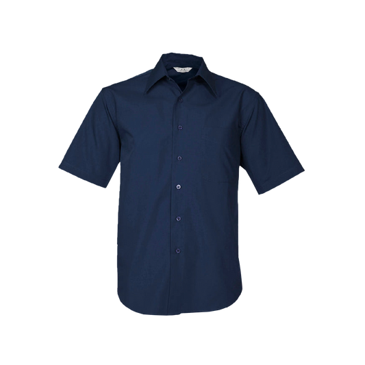 Biz Collection Men's Metro Tapered Fit Short Sleeve Navy Work Shirt with UPF