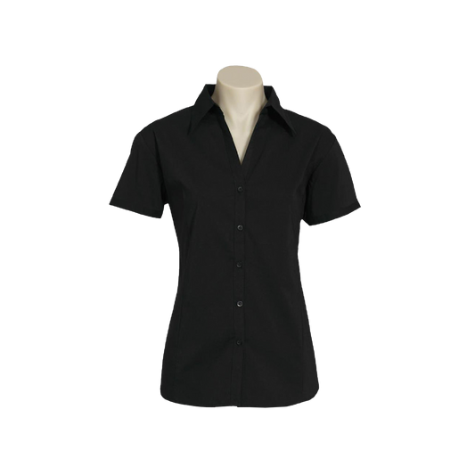 Chic Women's Metro Short Sleeve Business Shirt – Professional, Comfortable Black Workwear Top