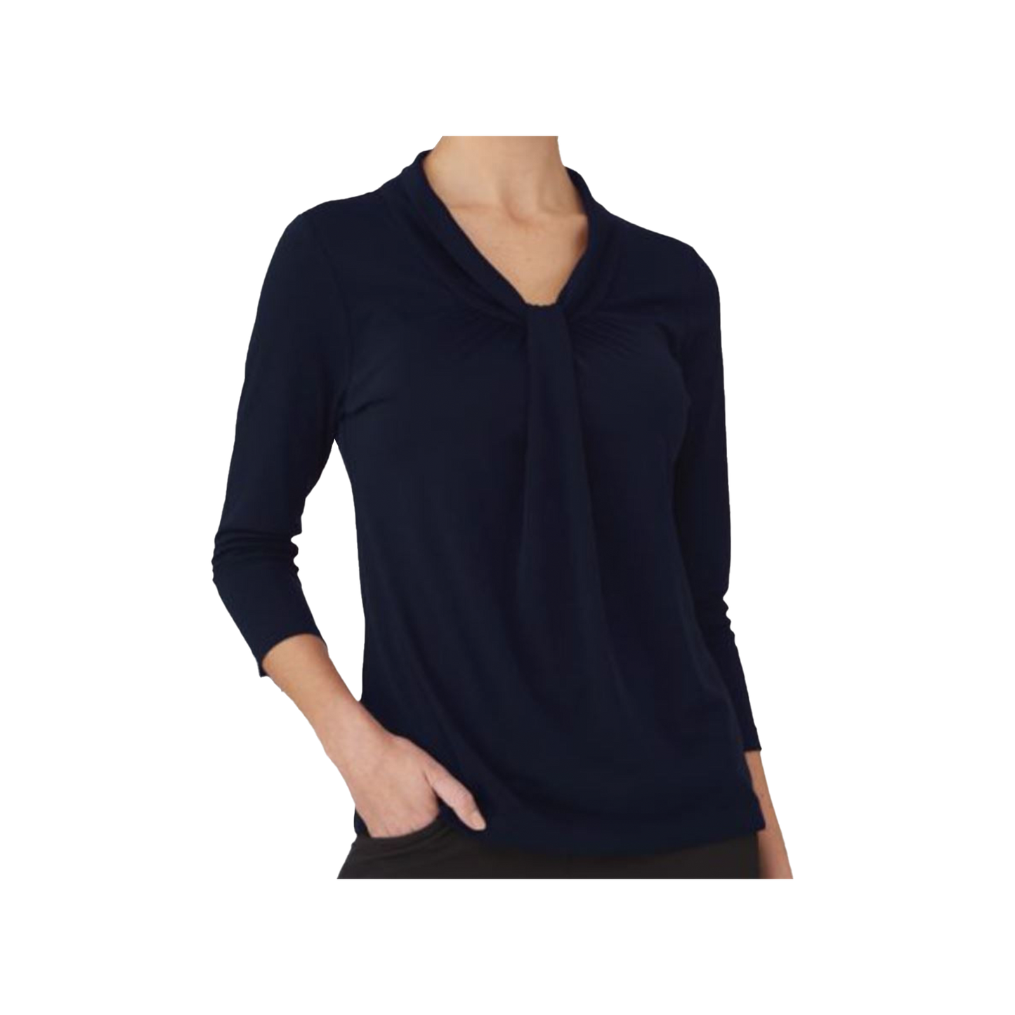 Elegant Women's Pippa Knit 3/4 Sleeve Top - Soft, Draped Neckline, Easy Care