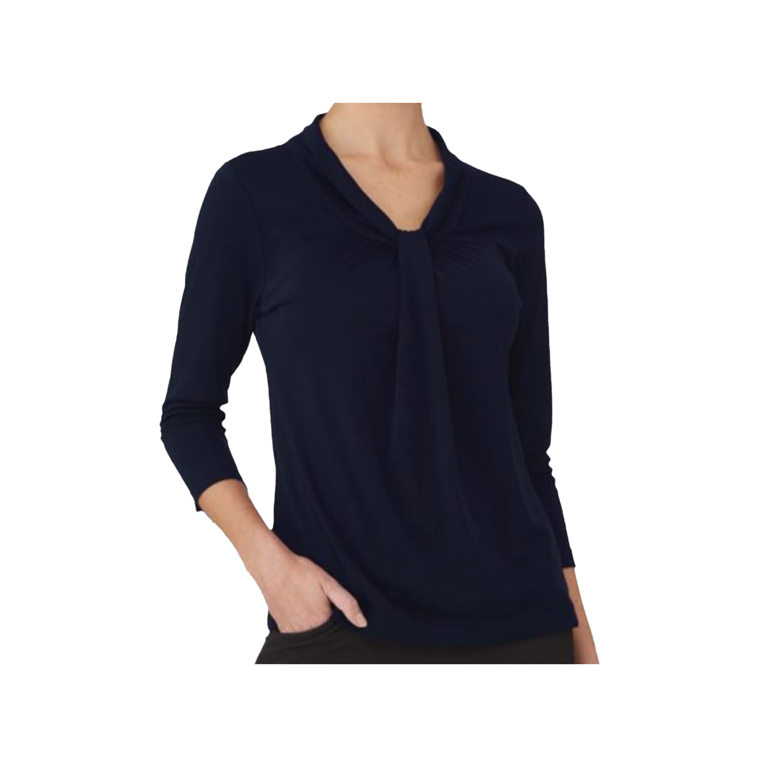 Elegant Women's Pippa Knit 3/4 Sleeve Top - Soft, Draped Neckline, Easy Care