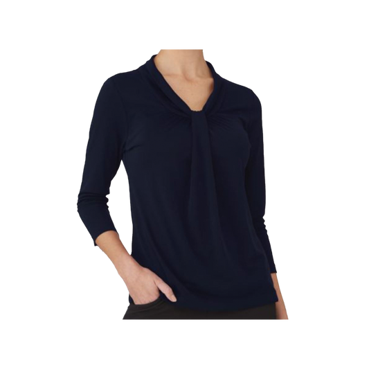 Elegant Women's Pippa Knit 3/4 Sleeve Top - Soft, Draped Neckline, Easy Care