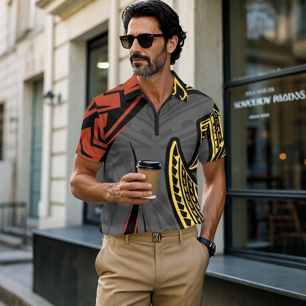 Short Sleeve Zip-Up Polo Shirt