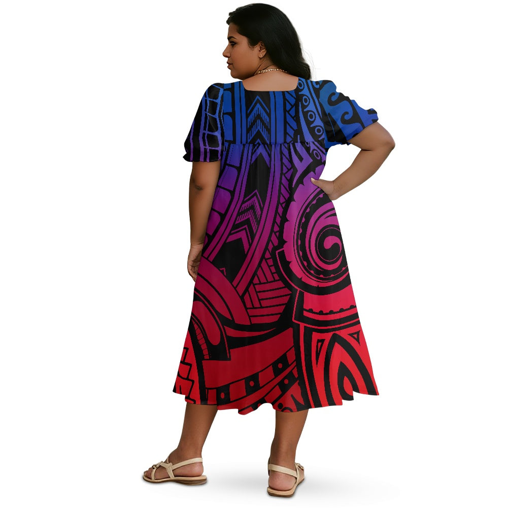 Puff sleeve straight skirt