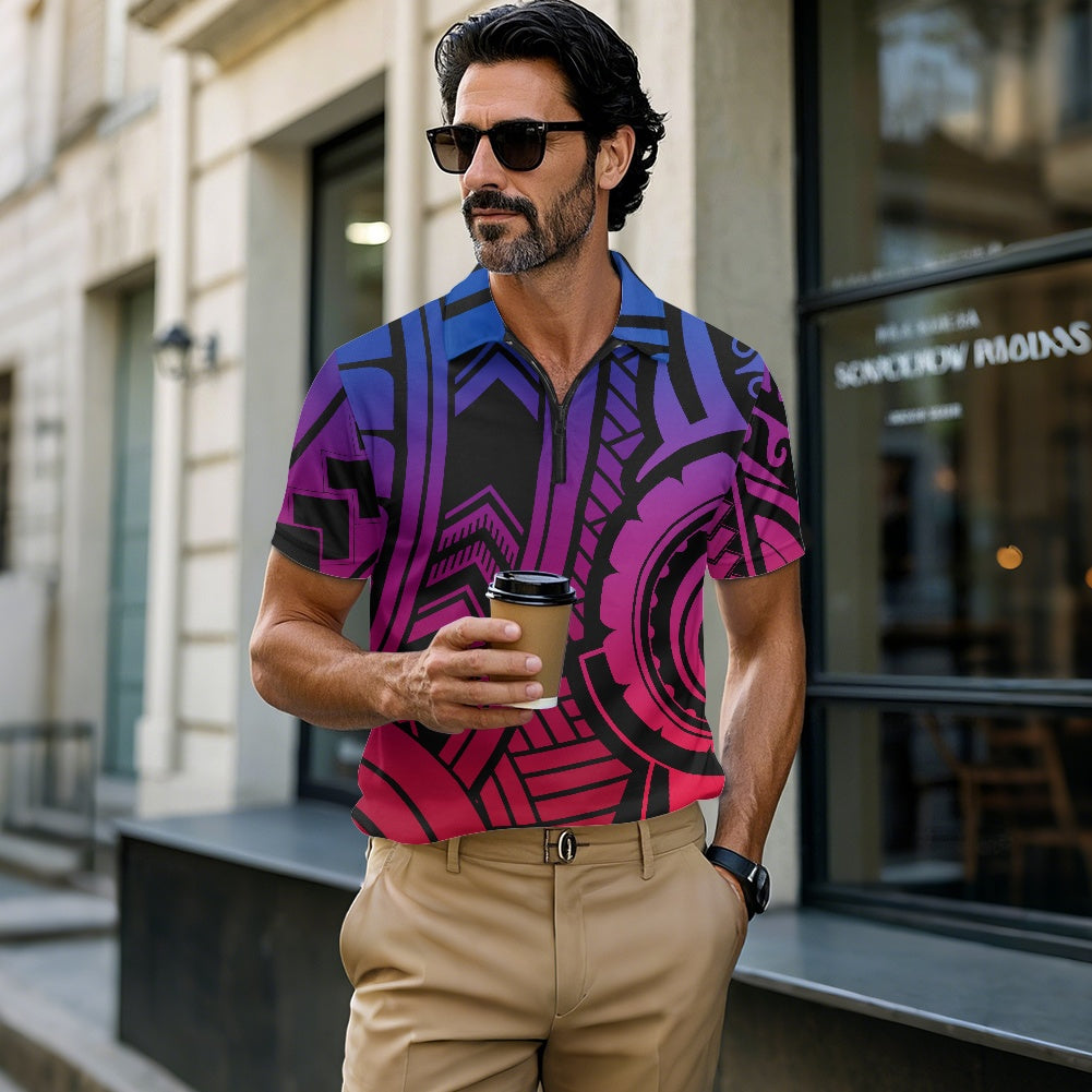 Short Sleeve Zip-Up Polo Shirt