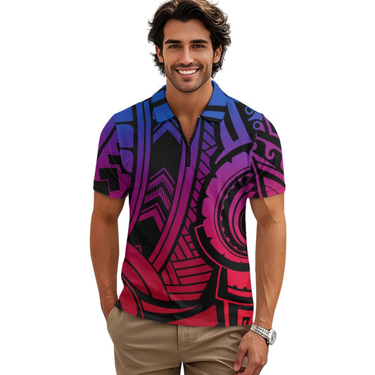 Short Sleeve Zip-Up Polo Shirt