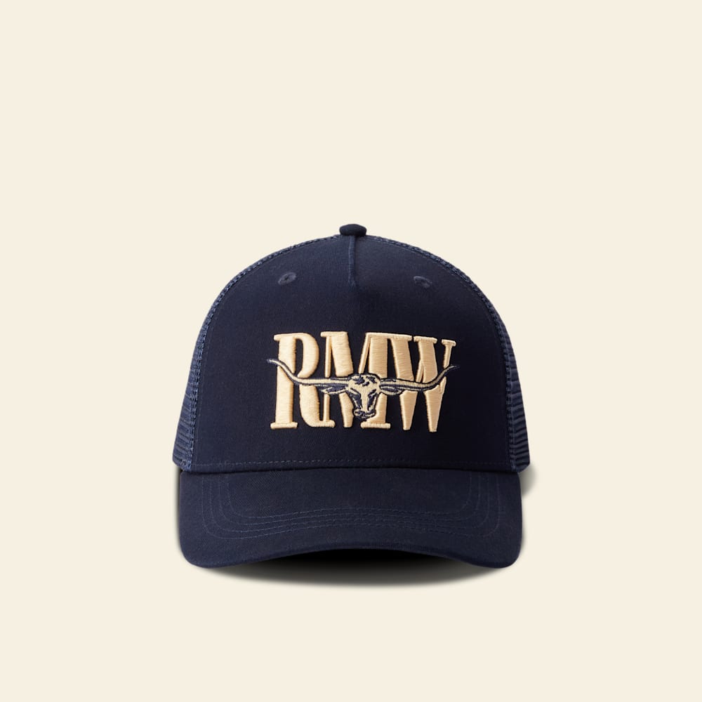 R.M.Williams Steers Head Trucker Cap: Breathable Organic Cotton, Navy Twill