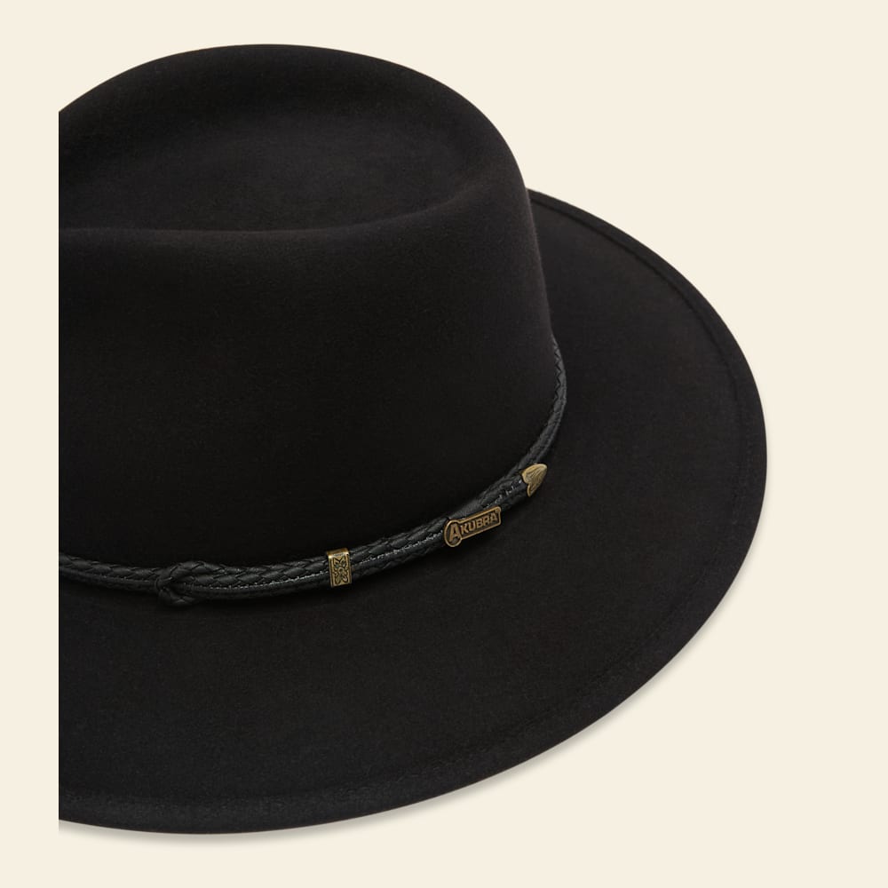 Akubra Traveller Black Felt Hat – Soft Pliable Adventure Headwear