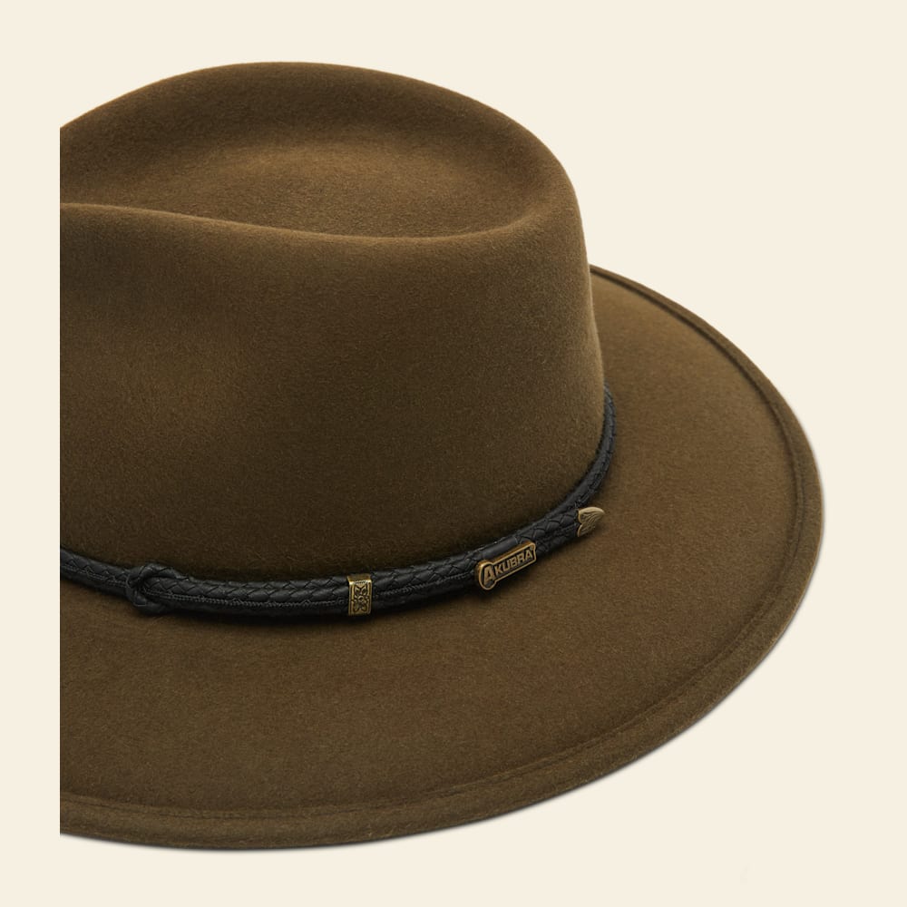 Akubra Traveller Khaki Felt Adventure Hat with Memory Brim