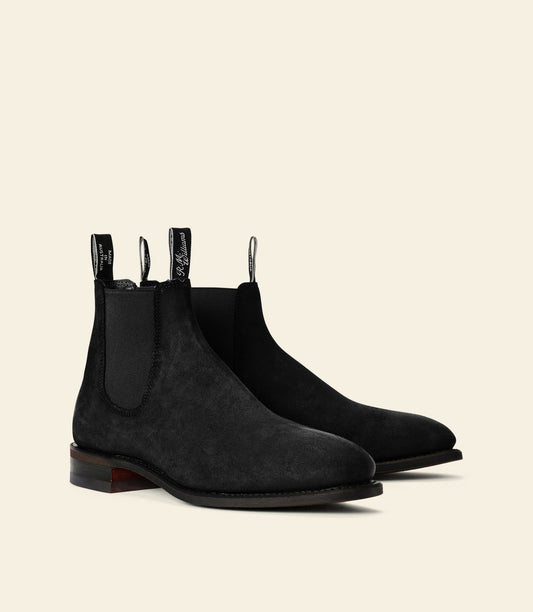 R.M.Williams Comfort Craftsman Black Waxed Suede Goodyear Welt Boots
