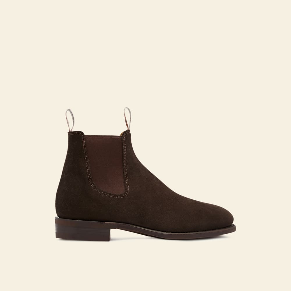 R.M.Williams Chocolate Suede Comfort Craftsman Boots - Iconic Australian Chelsea Style
