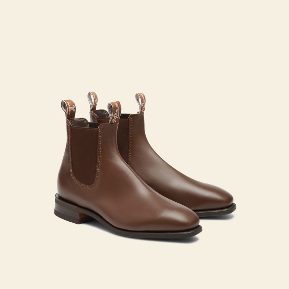 R.M.Williams Dark Tan Yearling Leather Comfort Craftsman Chisel Toe Chelsea Boots