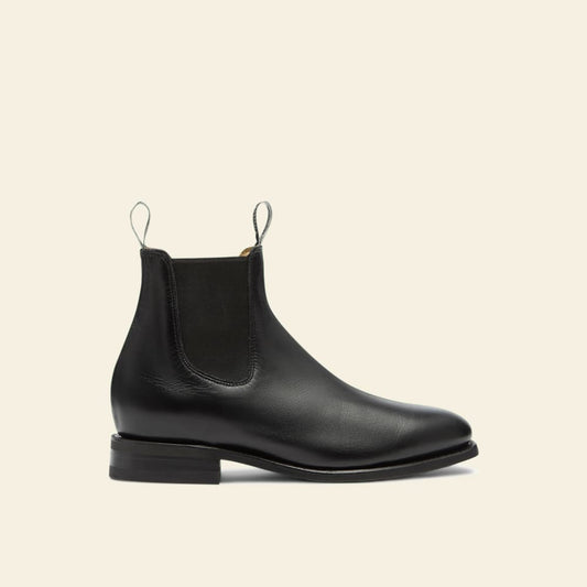 R.M.Williams Black Comfort Tambo Yearling Leather Chelsea Boots: Wide Chisel Toe, Durable Rubber Sole