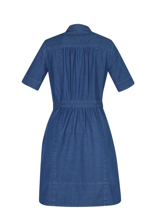 Biz Collection Women's Delta Dark Blue Stonewashed Denim Button-Through Dress with Tie