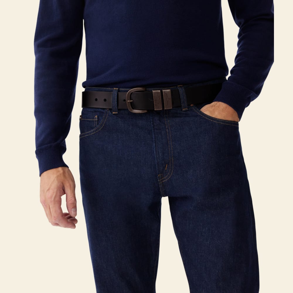 R.M.Williams Drover Black Double Butt Leather Belt - Iconic Durable Style