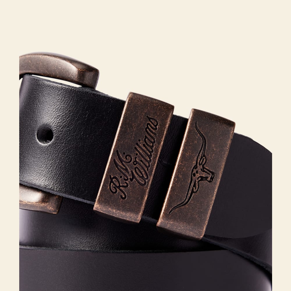 R.M.Williams Drover Black Double Butt Leather Belt - Iconic Durable Style