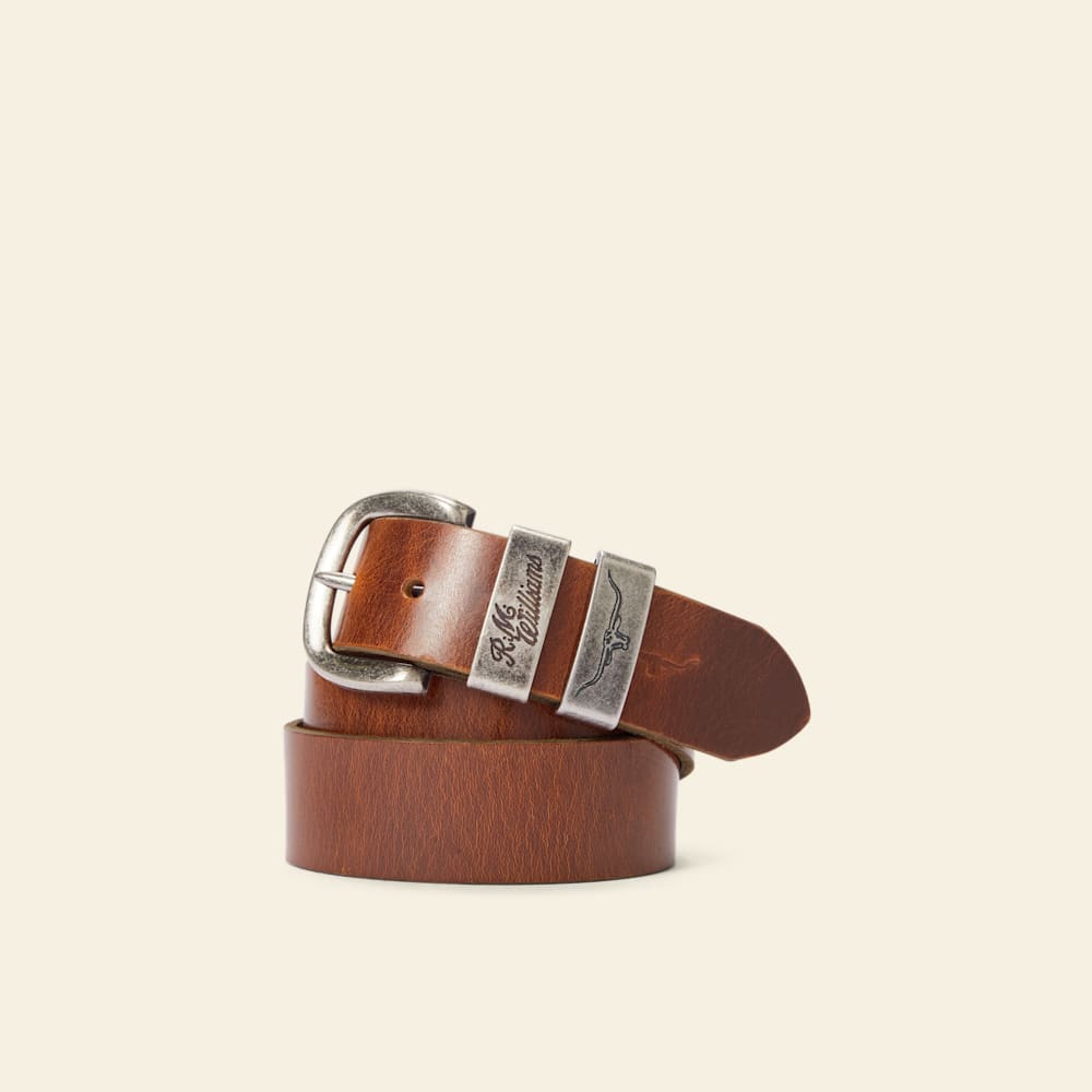 R.M.Williams Drover Solid Hide Leather Belt - Mid-Brown, Double Keepers