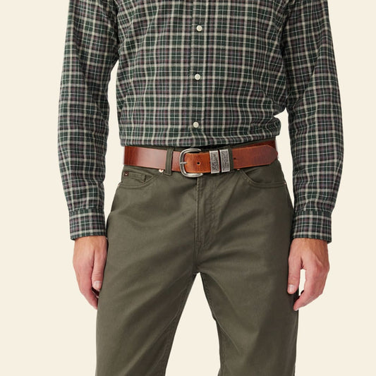 R.M.Williams Drover Solid Hide Leather Belt - Mid-Brown, Double Keepers