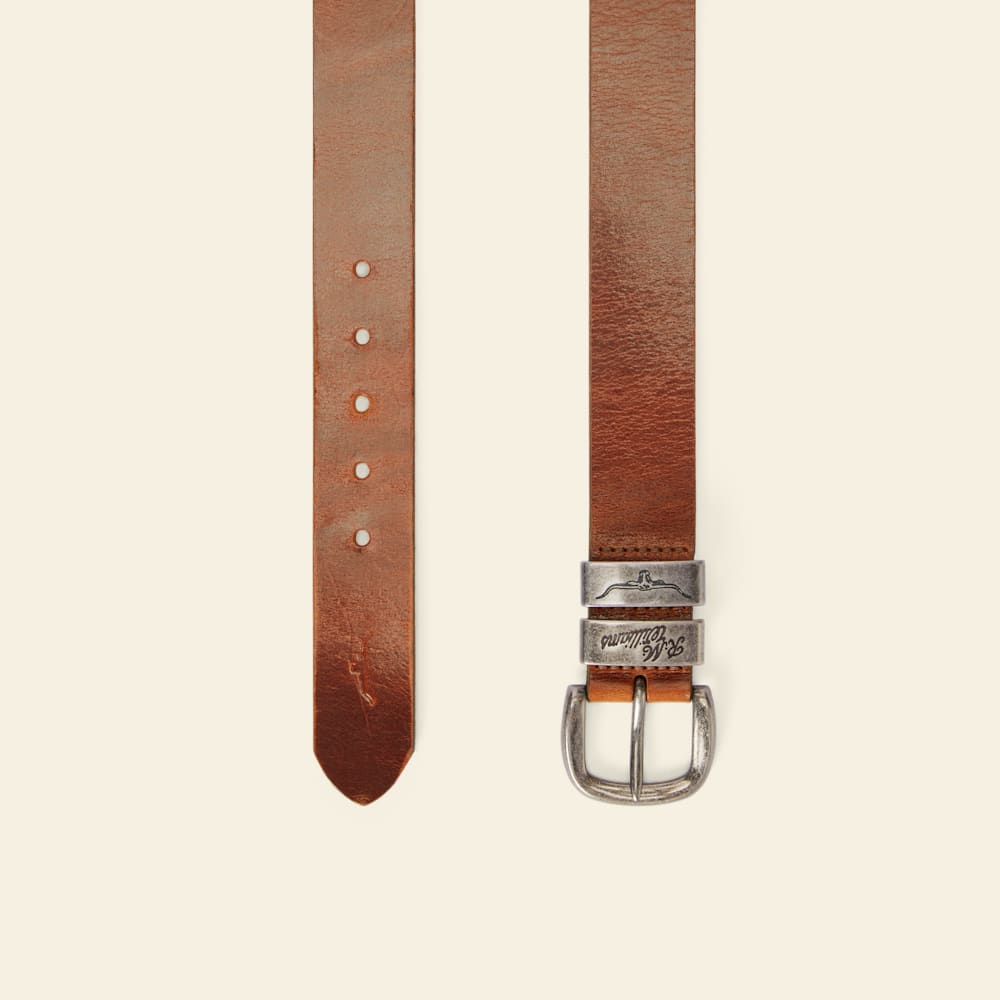 R.M.Williams Drover Solid Hide Leather Belt - Mid-Brown, Double Keepers