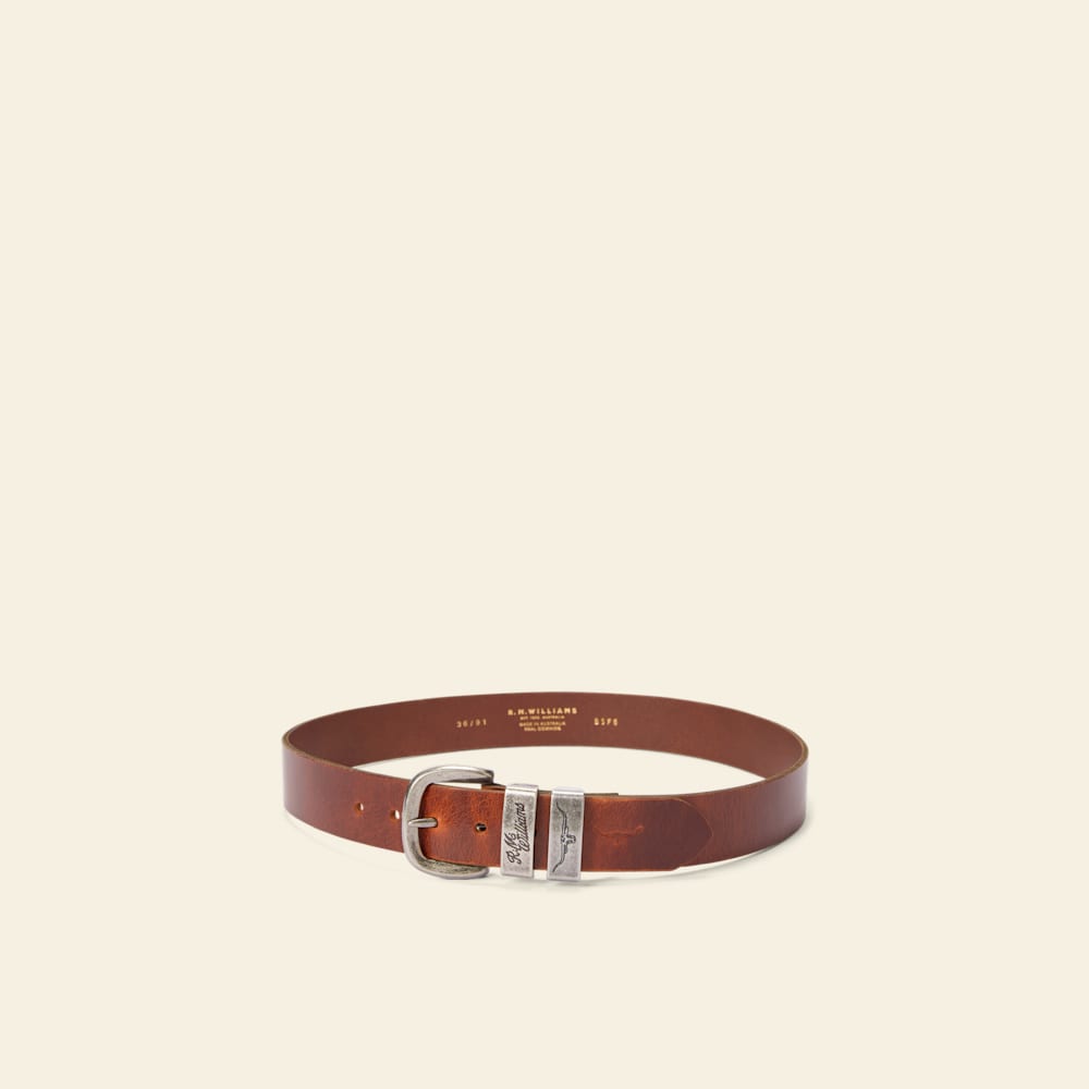 R.M.Williams Drover Solid Hide Leather Belt - Mid-Brown, Double Keepers