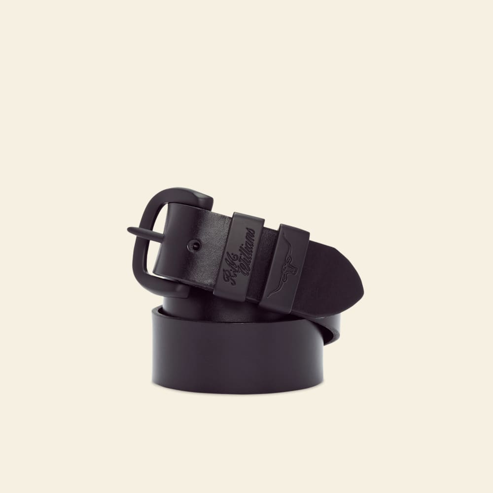 R.M.Williams Black Drover Leather Belt with Matte Black Buckle - Durable Cowhide