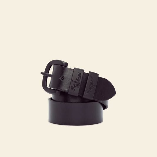 R.M.Williams Black Drover Leather Belt with Matte Black Buckle - Durable Cowhide