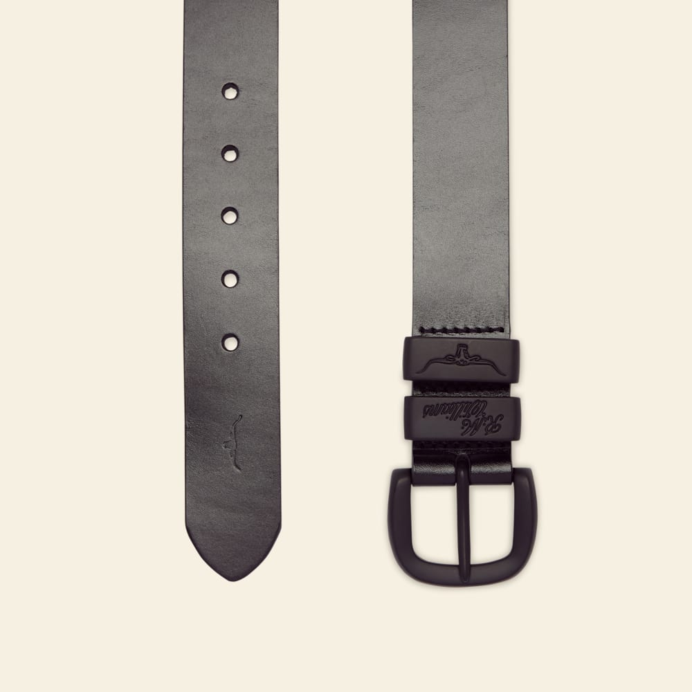 R.M.Williams Black Drover Leather Belt with Matte Black Buckle - Durable Cowhide