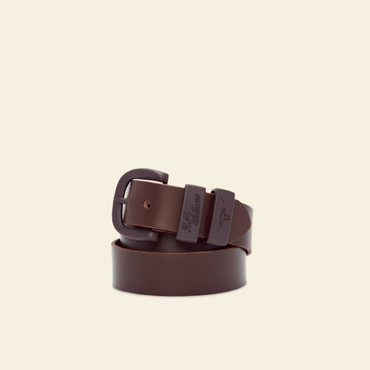 R.M.Williams Chocolate Drover Belt: Durable Cowhide Leather, Engraved Buckle