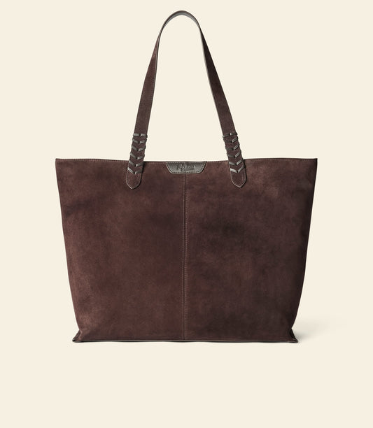 R.M.Williams Elegant Cocoa Suede Bells Tote Bag with Whip Stitch Handles