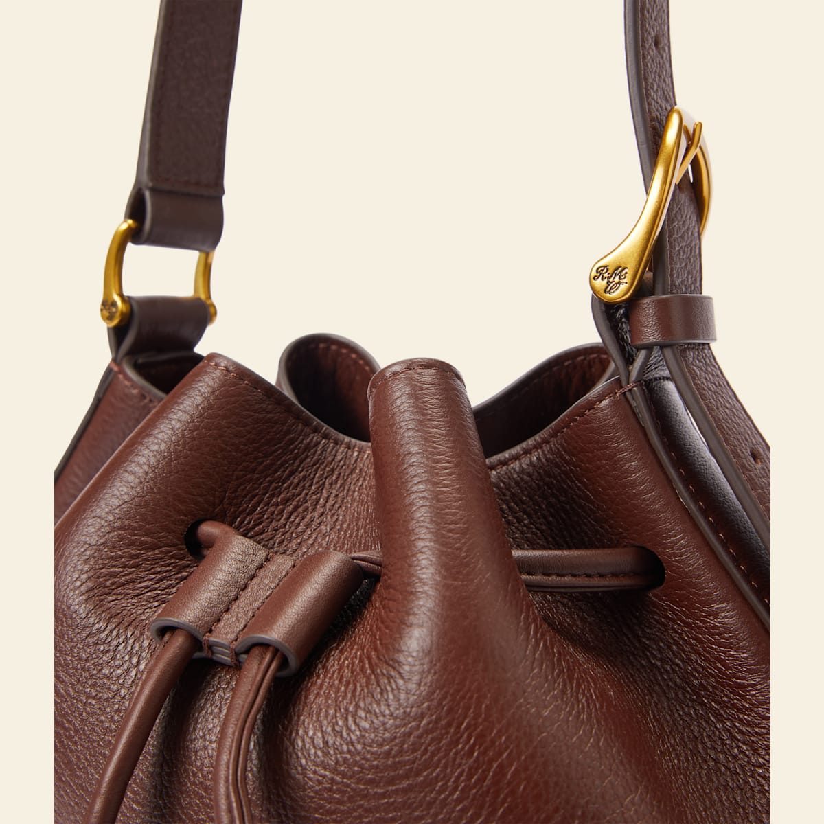 R.M.Williams Alice Tumbled Grain Leather Pecan Bucket Bag with Adjustable Strap