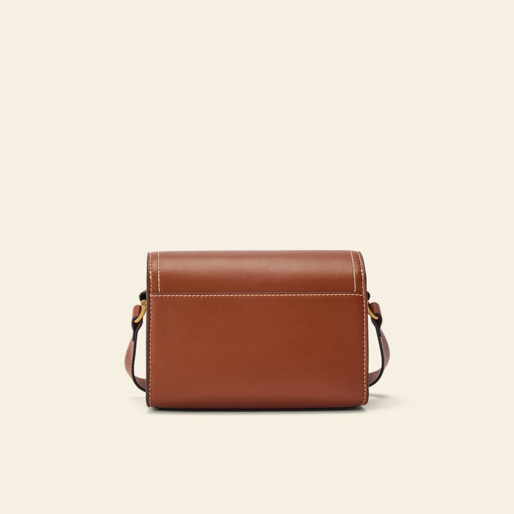 Tan Smooth-Grain Leather Eden Stitched Saddle Bag with Adjustable Strap