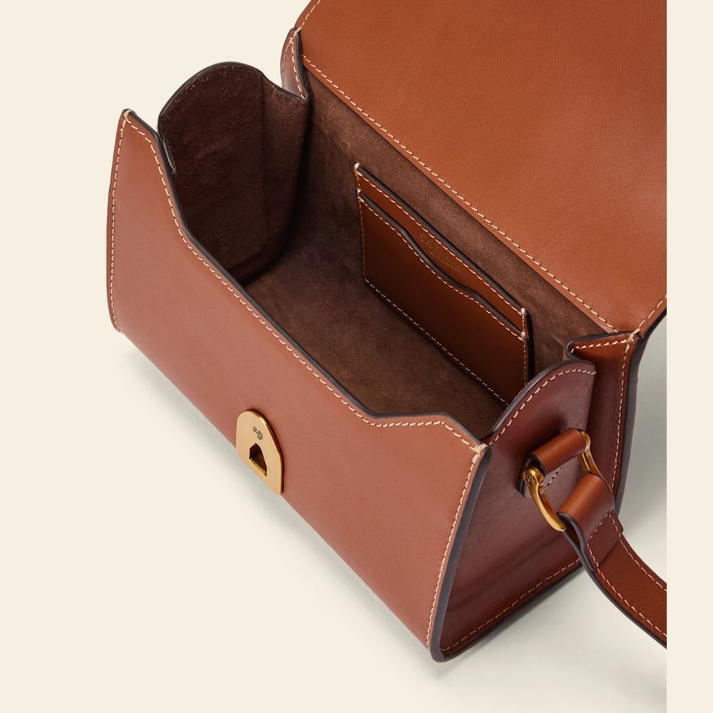 Tan Smooth-Grain Leather Eden Stitched Saddle Bag with Adjustable Strap