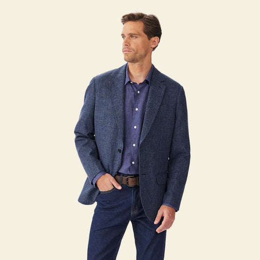 Men's R.M.Williams Bunda Navy Cotton Tailored Lightweight Sports Blazer Jacket