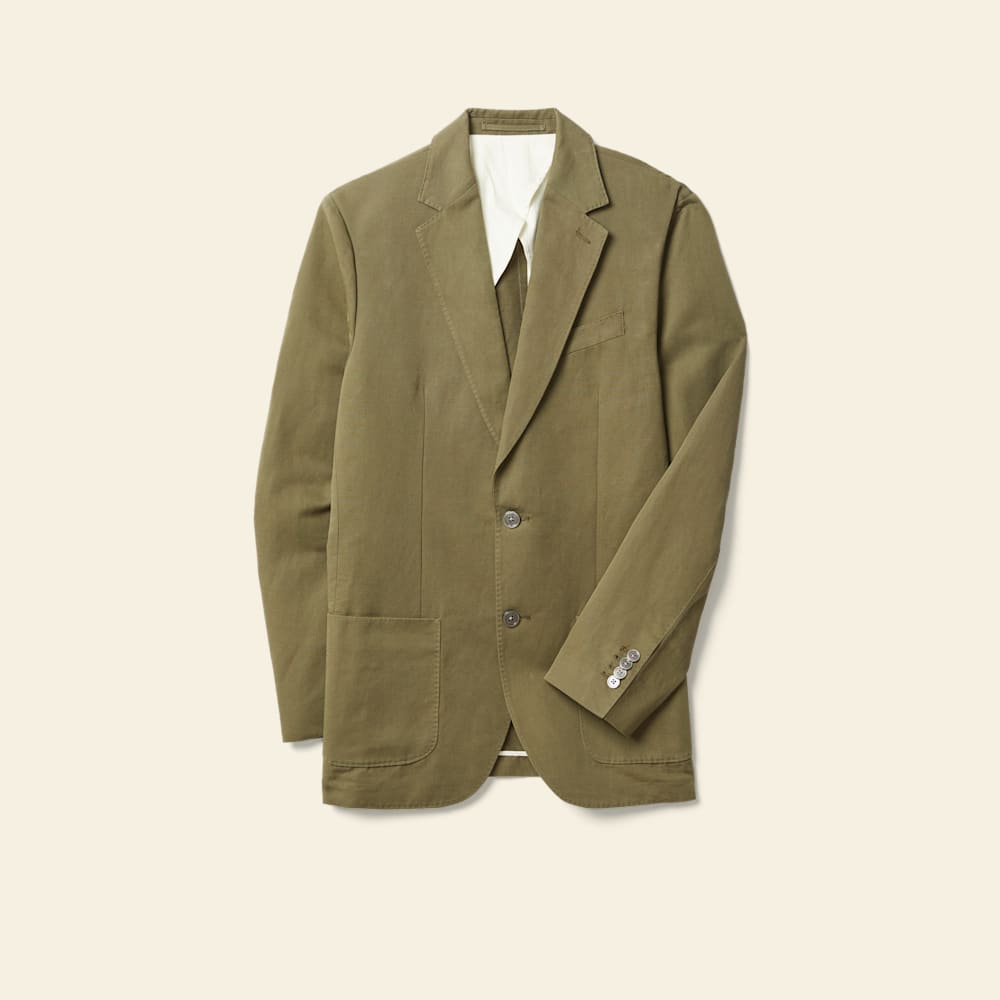Olive Cotton-Linen Twill Blazer Men's Lightweight Smart Casual