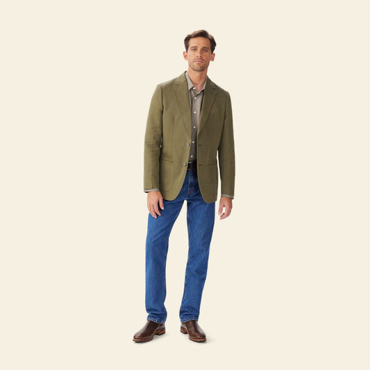 Olive Cotton-Linen Twill Blazer Men's Lightweight Smart Casual