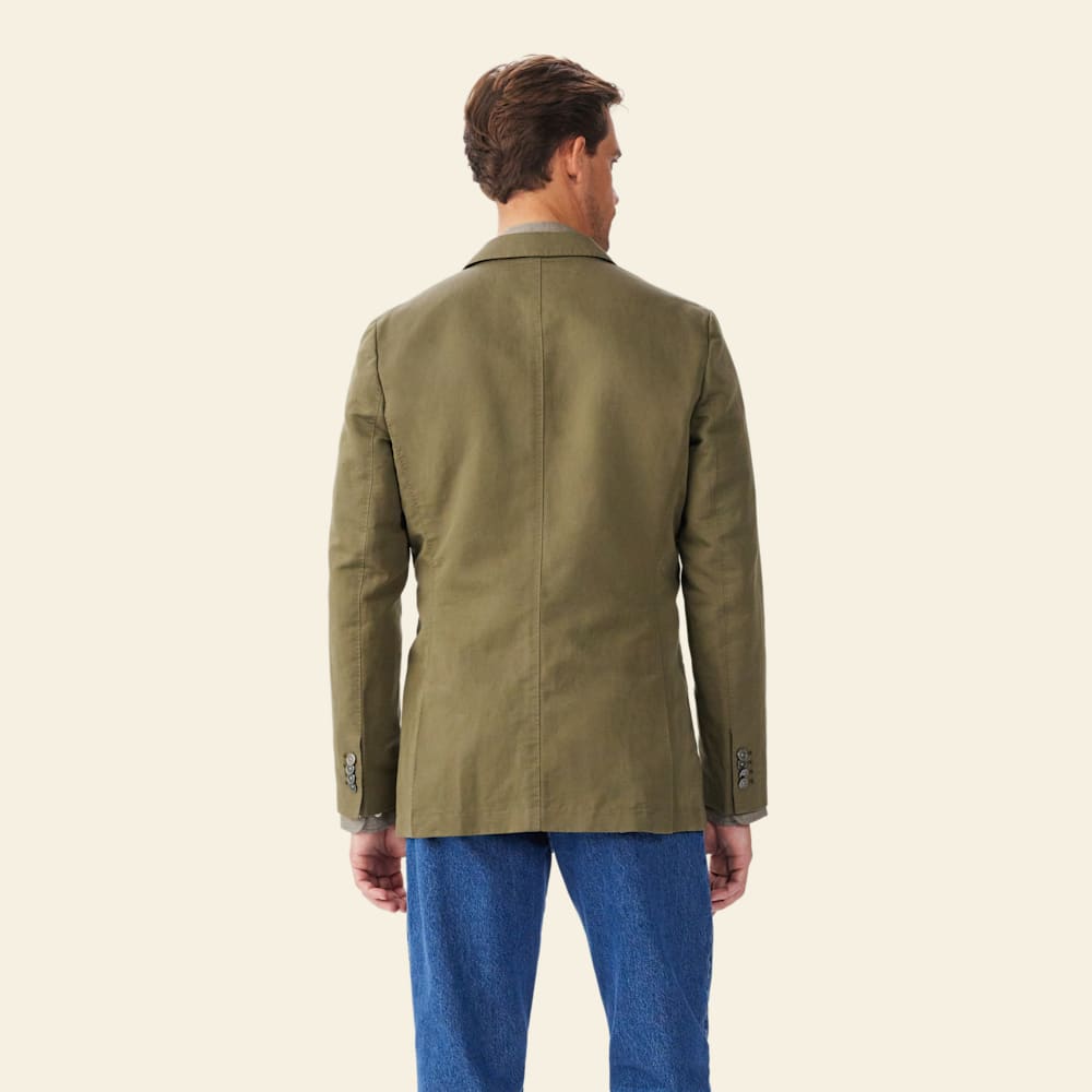 Olive Cotton-Linen Twill Blazer Men's Lightweight Smart Casual