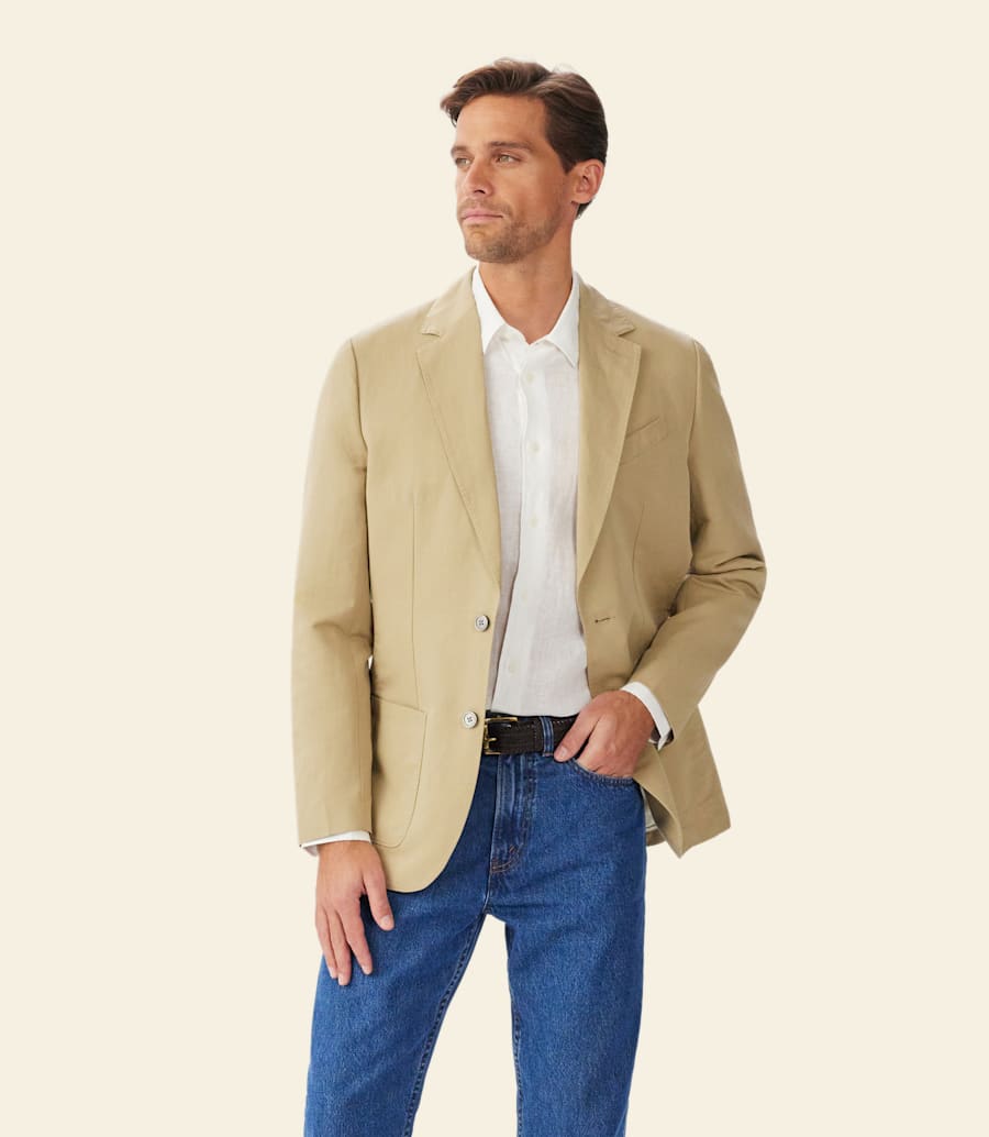 Men's Society Italian Cotton Linen Twill Blazer - Lightweight Smart Casual Jacket