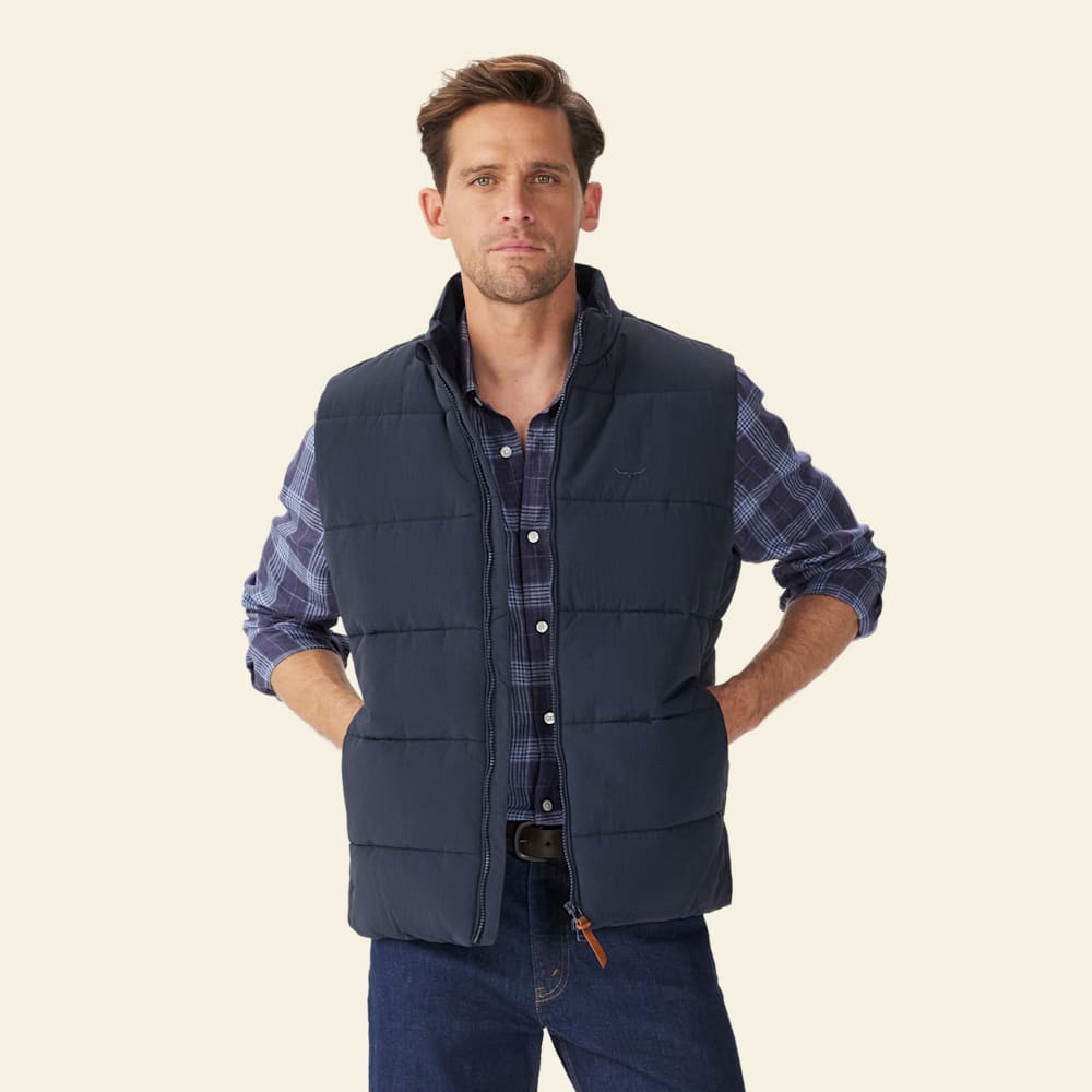 R.M.Williams Men's Padstow Navy Recycled Nylon Puffer Vest - Lightweight, Warm