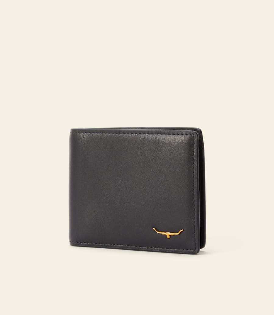R.M.Williams Black Smooth Leather Bifold Wallet with Coin Pocket RFID
