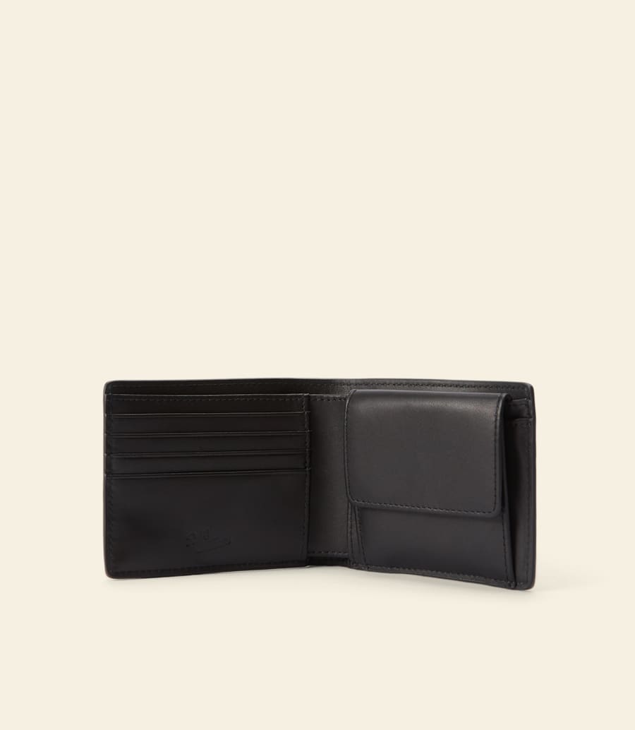 R.M.Williams Black Smooth Leather Bifold Wallet with Coin Pocket RFID