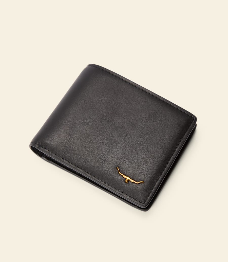 R.M.Williams Black Smooth Leather Bifold Wallet with Coin Pocket RFID