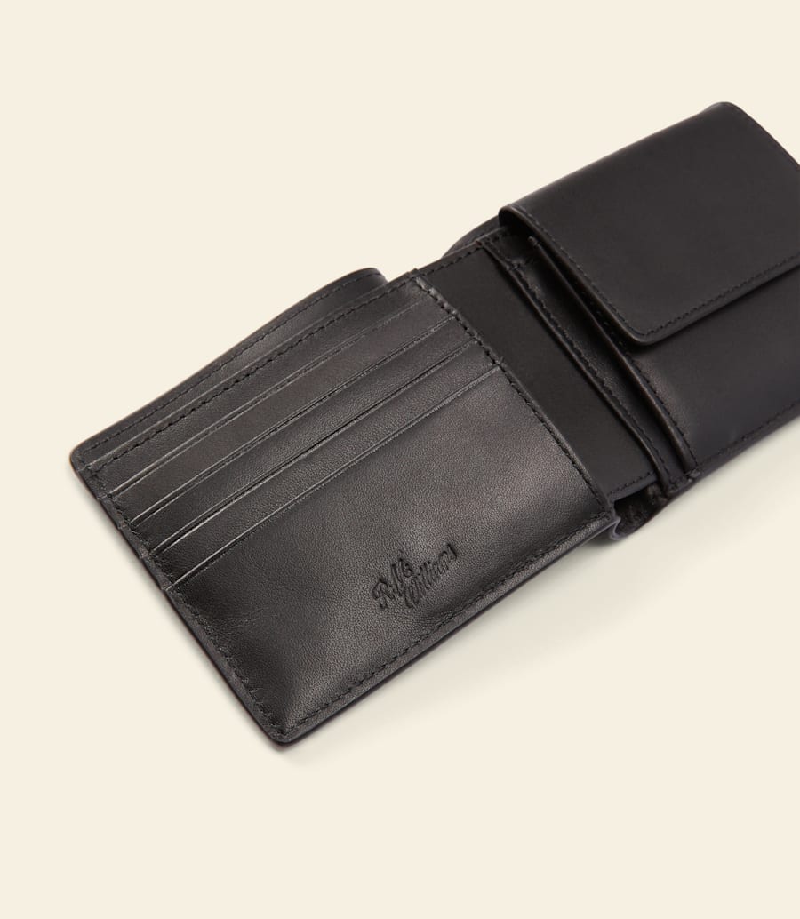 R.M.Williams Black Smooth Leather Bifold Wallet with Coin Pocket RFID
