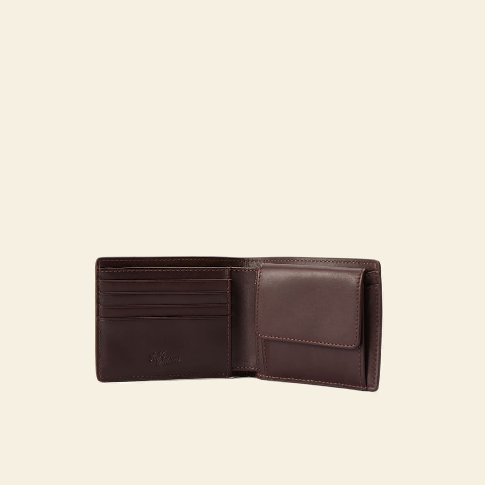 Premium Smooth Grain Leather Bifold Wallet with Coin Pocket & RFID Protection