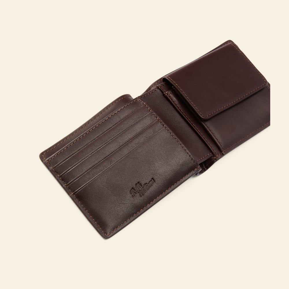 Premium Smooth Grain Leather Bifold Wallet with Coin Pocket & RFID Protection