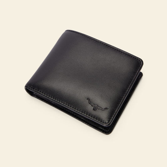 Smooth Grain Leather Black Trifold Wallet – Premium R.M. Williams Design