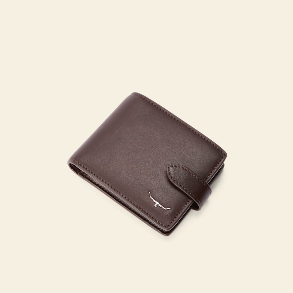 Chestnut Full-Grain Leather Wallet with Pocket and Tab